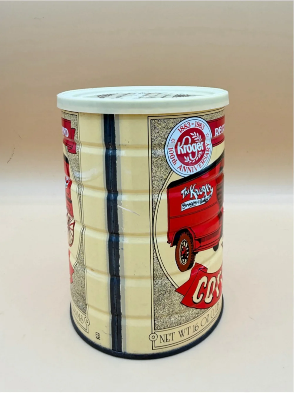 Kroger Vintage 1983 Anniversary Coffee Tin Canister One Size Beige Red